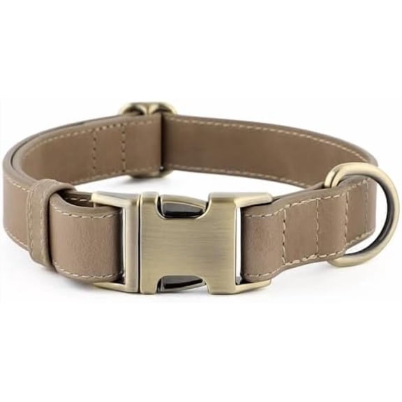 Genuine Leather Dog Collar – Adjustable Pet Collar with Quick Release Metal Buckle, Soft Real Leather for Small Medium Large Dogs, Heavy Duty & Skin-Friendly (Ash Brown, XS)