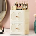 thumbnail image 4 of Tgbvmt Foldable Double Door Skincare Storage Cabinet Desktop Double Layer Organizer Stackable Waterproof Vanity Storage for Cosmetics Stationery Makeup Bathroom Bedroom Home Desk Organization, 4 of 6