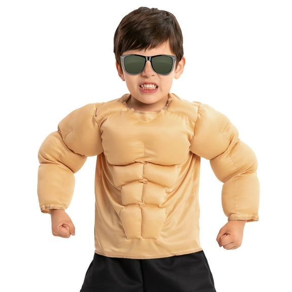 Joyfy Halloween Muscle Costume for Kids, Body Builder Costume Shirt Kids Boys Suit for Halloween Dress-up Party 5-14 Years
