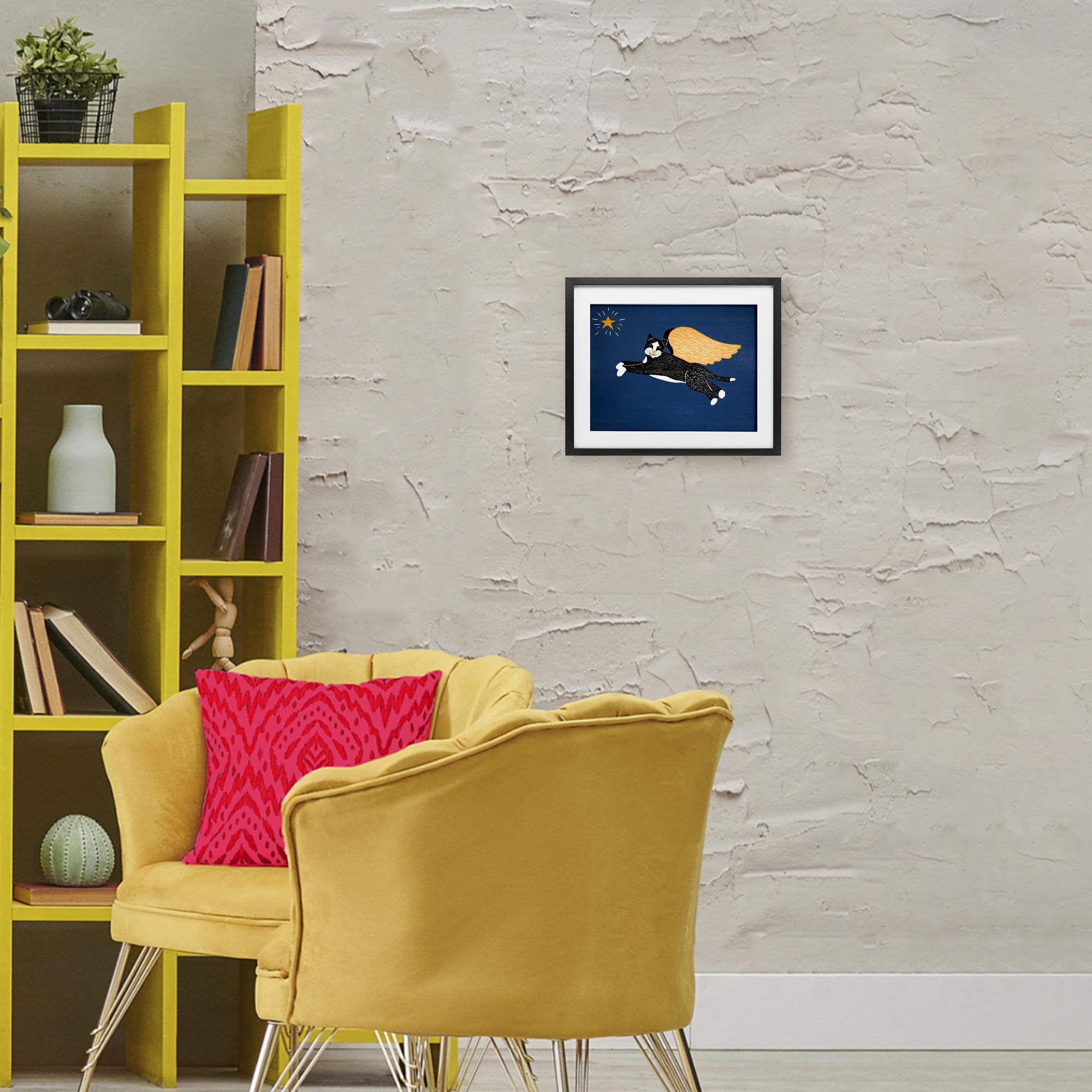 Angel Cat with Star Black Framed Print Under Glass, design by Stephen Huneck