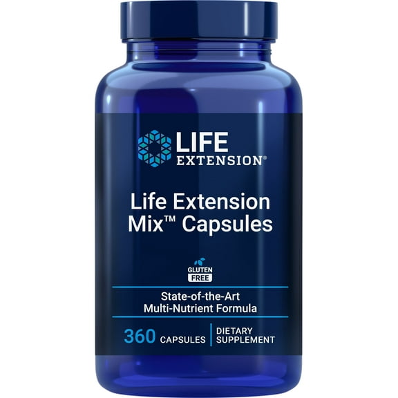 Life Extension Mix Capsules, high-potency, advanced vitamin, mineral, fruit and vegetable formula, vitamin C, B, D, E, magnesium, for healthy aging, gluten-free, 360 capsules