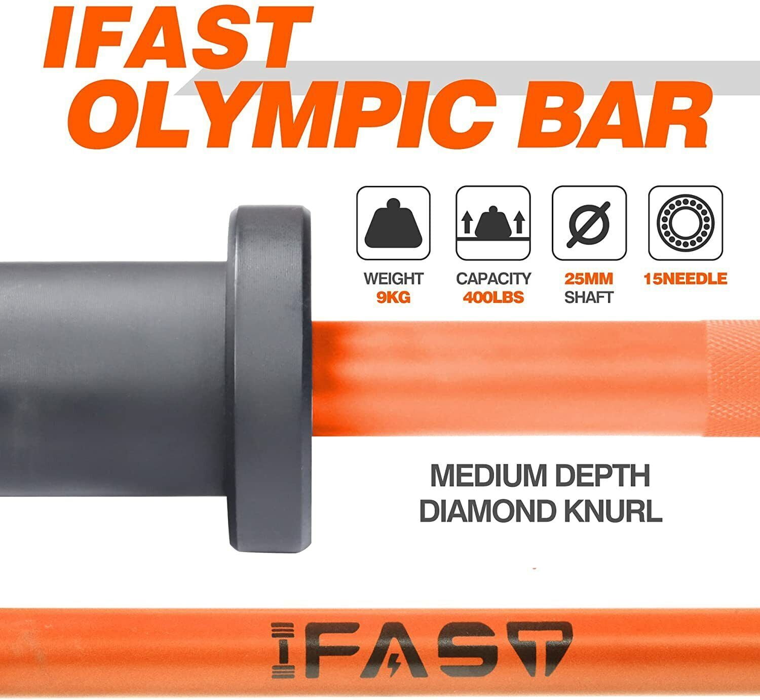 IVV Barbell Olympic Bar 4FT Weight Bar for Weightlifting Strength Training Deadlift Squat, Bench Press 400lbs Capacity (Orange)