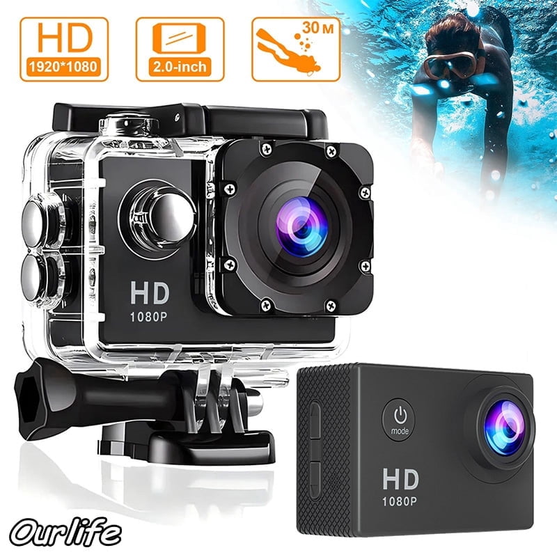 Ourlife Action Camera 1080P HD with Waterproof Case 30M Wearable Pocket Video Camera with 90° Wide Angle 12MP Photos 32GB Support, Mini Sports Camera for Teens Cycling Diving Outdoor Adventure Black