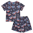 thumbnail image 2 of Sunglasses Star Pattern Summer Pajama Set Soft Cotton Short Sleeve Sleepwear 2PCS Pajama Sets Breathable Lounge Set Size 14Y, 2 of 7