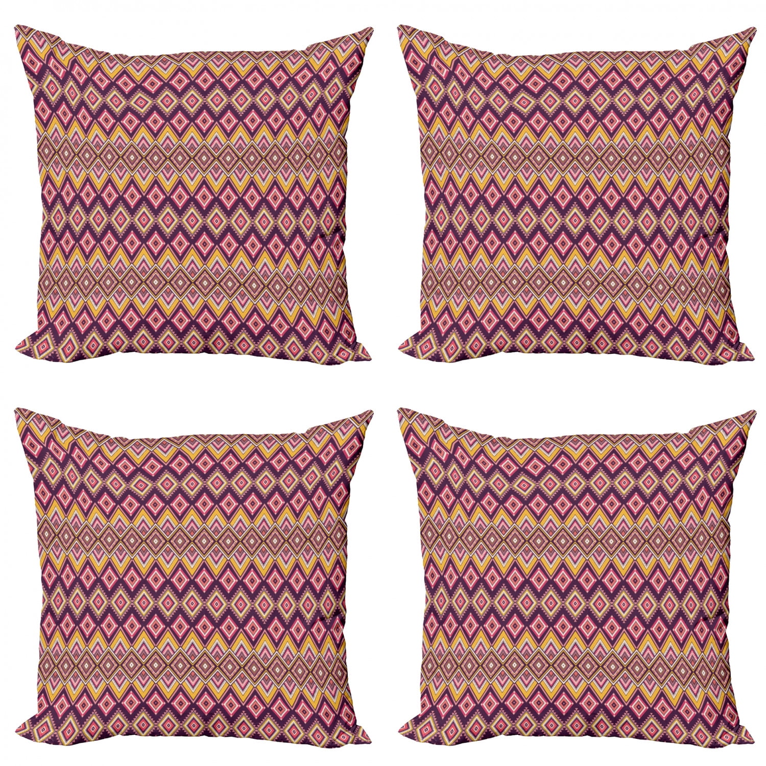 Aztec Throw Pillow Cushion Case Pack of 4, Colorful Native Pattern of