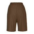 thumbnail image 6 of Women Linen Blend Bermuda Shorts Elastic High Waist Button Front Knee Length Casual Wide Leg Shorts with Side Pockets, 6 of 6