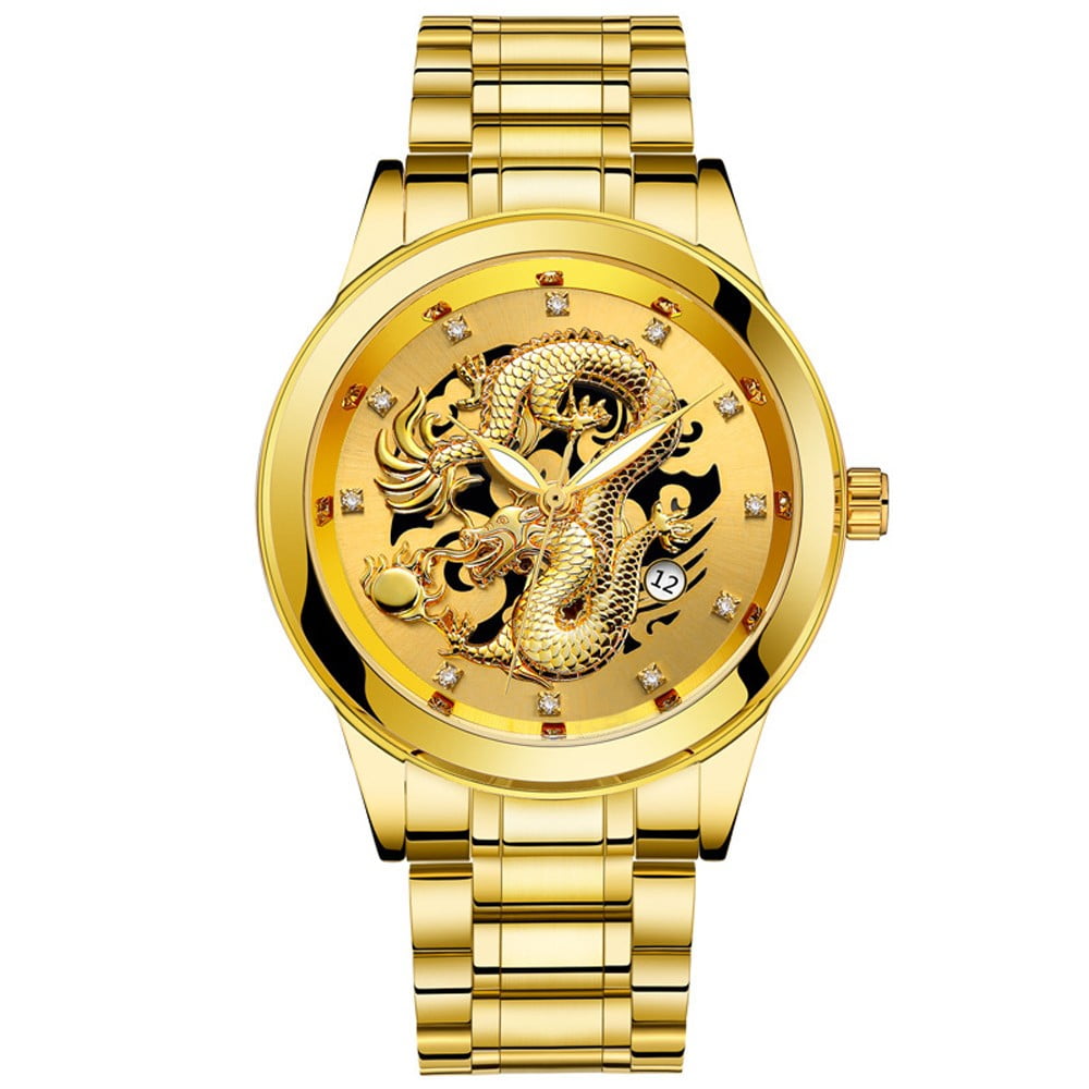 Watch for Men Mens Watch Gold Waterproof Mens Gold Dragon