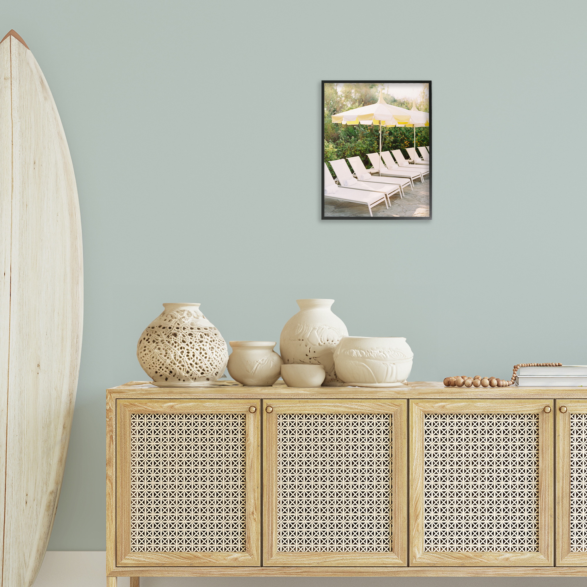 Stupell Industries Summer Pool Chairs Landscape Photography Black Framed Art Print Wall Art, 16 x 20