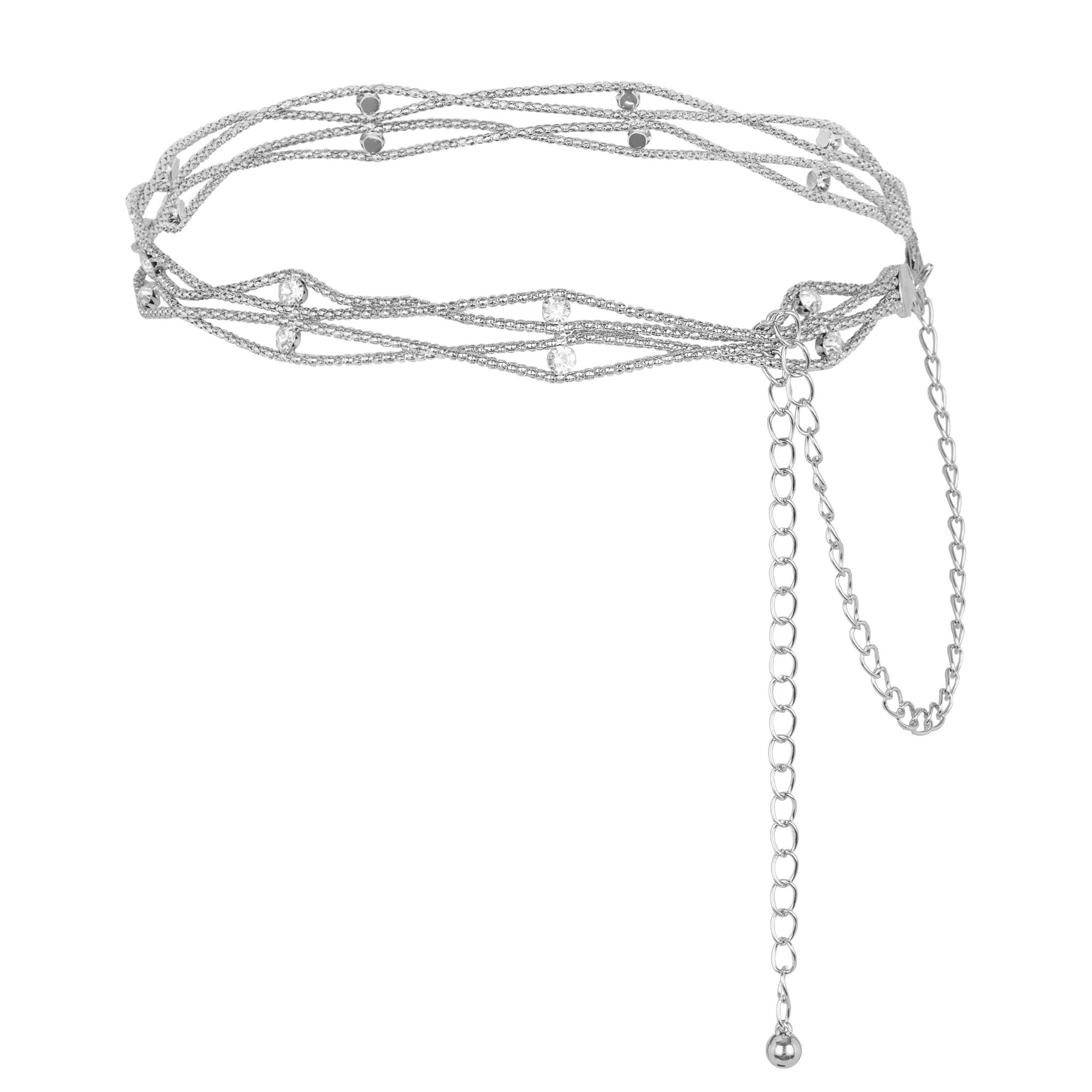 Punplita Rhinestone Chain Belt for Women Silver Waist Chain for Dress Wedding Party