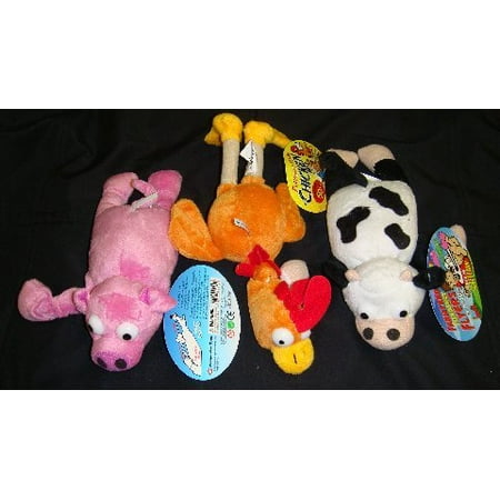 - 3 Pc Farm Set Slingshot Flingshot Flying Pig Chicken Cow with Sound, 3pc Set By Playmaker Toys