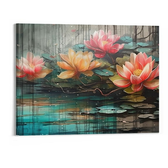 PRATYUS Fall Decor Colorful Lotus Canvas Wall Art Picture 20x16in for Living Room Bedroom Home Decor 20x16in