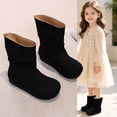 thumbnail image 2 of GobdXE Girls Mid Calf Boots Solid Faux Suede Ruched Shaft Flat Fall Winter Casual Shoes Black,7-8 Years, 2 of 8