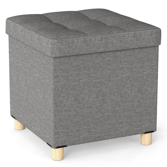 Costway 1 PCS 18 Inches Ottoman with Storage,Tray & Rubber Wood Legs for Small Space Living Room Gray