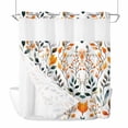 thumbnail image 3 of No Hook Shower Curtain Set with Snap in Liner, Green Orange Branch Leaves Waterproof Bathroom Curtain with See Through Top Window, Spring Watercolor Greenery Double Shower Curtains for Bathtub, 3 of 8
