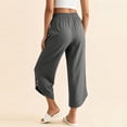 thumbnail image 4 of BUIGTTKLOP Capris Pants for Women Cotton Casual Summer Wide Leg Drawstring Elastic Trousers Side Split Beach Vacation Cropped Pants, 4 of 6