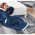 thumbnail image 3 of Wearable Blanket Hoodie, Oversized Sherpa Fleece Sweatshirt Blanket with Hood Pocket and Sleeves for Adult, Warm & Cozy Grey Hooded Blanket Gifts for Adult Women Men, 3 of 4
