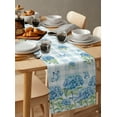 thumbnail image 6 of Table Runner Dresser Scarves 90 Inch Long, Garden Watercolor Hydrangea Floral Linen Dining Table Runners Butterfly on Blue Lattice Grid Tabletop Scarf for Wedding Holiday Party Kitchen, 6 of 7