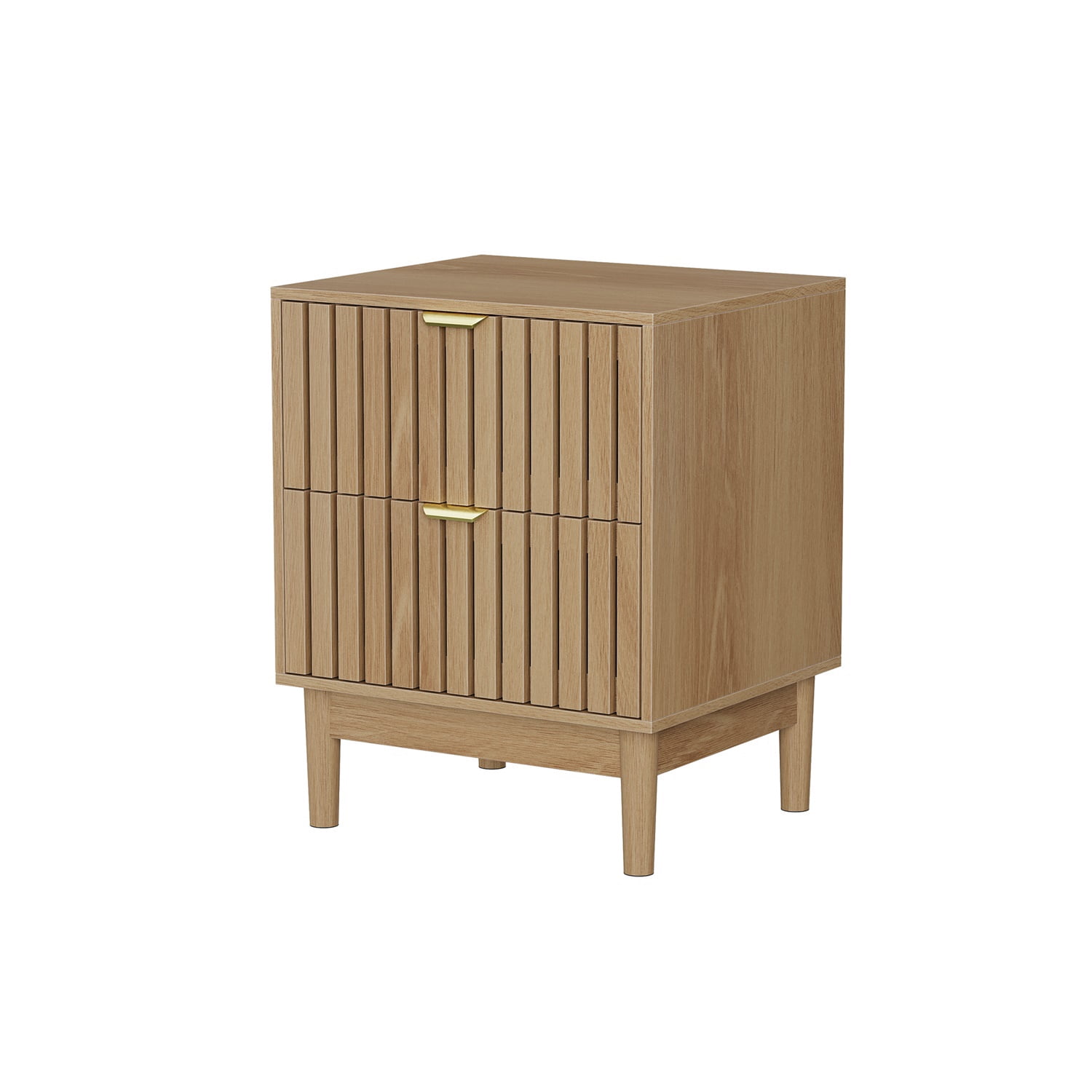 Hommoo Modern 2-Pcs Nightstand Set, Wooden Bedside Table End Table Set with Grille Design and 2 Storage Drawers, for Bedroom, Living Room & Office, Oak