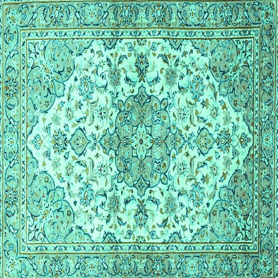 Ahgly Company Indoor Square Medallion Turquoise Blue Traditional Area Rugs, 5' Square
