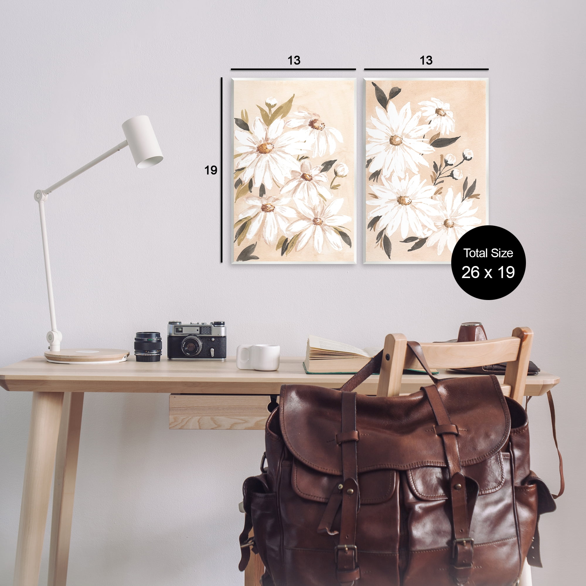 Stupell Industries White Daises on Peach Plants & Flowers Painting Unframed Art Print Wall Art, 13 x 19, Set of 2
