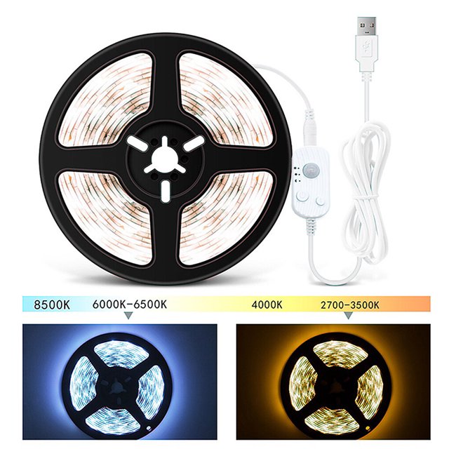 Langgg Strip Lights Infrared Motion Sensor Flexible 2W 3500K/6500K LED Tape Ribbon Lamp Festival Party Trimmable Screen Lighting Warm Light 4M