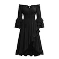 thumbnail image 4 of WAYUTE Pirate Costume for Women Off The Shoulder Flared Sleeve Solid Color Asymmetrical Ruffle A Line Dress Party Outfit Stylish Theme Evening, 4 of 5
