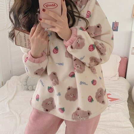 

CoCopeaunt Cartoon Sleepwear Thin Flannel Pajamas Set Pajamas Autumn Winter Warm Flannel Women Pyjamas Sets Thick Coral Velvet Long Sleeve