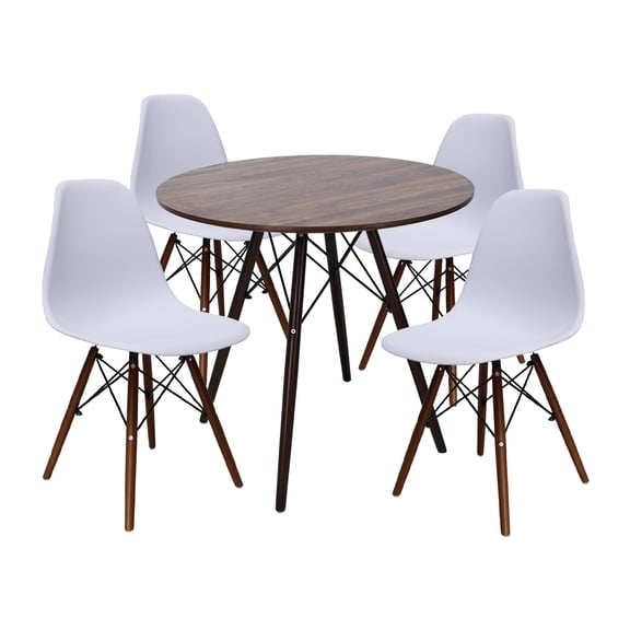 Set de Comedor Madera Nogal 80cm y 4 Sillas Eames Mundo In Minimalista