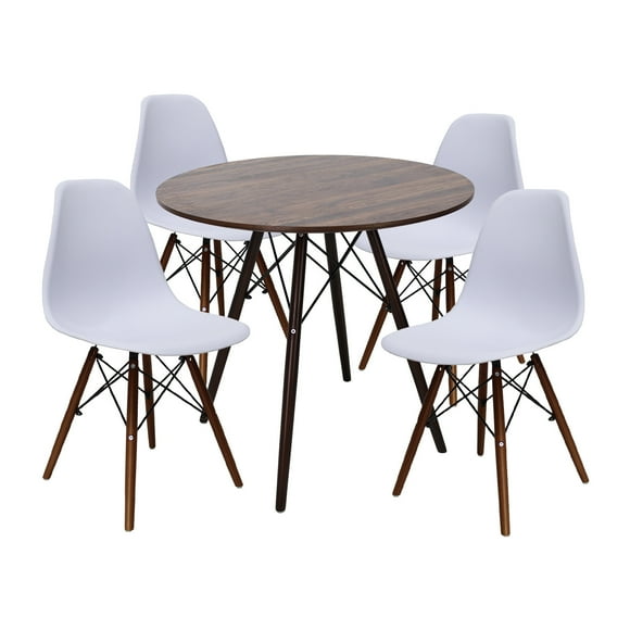Set de Comedor Madera Nogal 80cm y 4 Sillas Eames Mundo In Minimalista