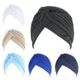thumbnail image 5 of 5Pcs Women Turban Hat Stretchy Head Wrap Band Chemo Hat Bandana Pleated Cap Head Cover Hats, 5 of 10