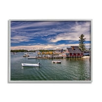 Stupell Seaside Marina Boat Harbor Landscape Photography Gray Framed Art Print Wall Art