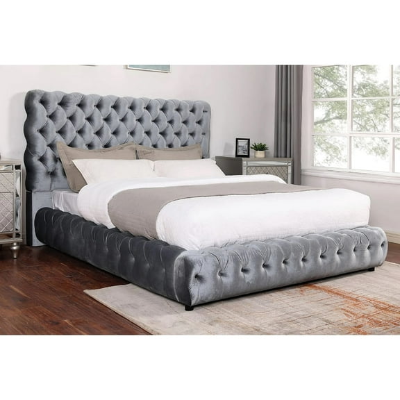 Contemporary Bedroom King Bed, Strong And With Head & Modern Size Headboard In Gray