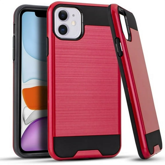 iPhone 11 Case, 2-Piece Style Hybrid Shockproof Hard Case Cover with [Tempered Glass Screen Protector] Hybird Shockproof And Circlemalls Stylus Pen-Red