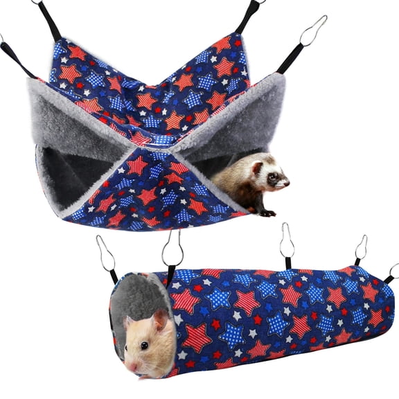 RYLZX 2 Pack,Ferret Rat Hammock Set Guinea Pig Hideout Bed,Soft Hamster Toys Hanging Tunnels and Tubes,Plush Small Animal Pet Chinchilla for Cage Accessories Hide,Play and Sleep,Pink strawberries