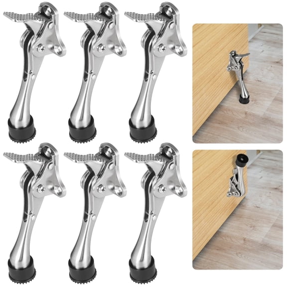 6 PCS Heavy Duty Door Stop, Zinc Alloy Kick Down Door Stopper with Non-Slip Tip for All Floor Types, Spring Loaded