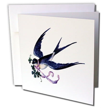 Good Luck Wishes Cards - 3dRose French Good Luck Bird - Greeting Cards, 6 by 6-inches, set of 12