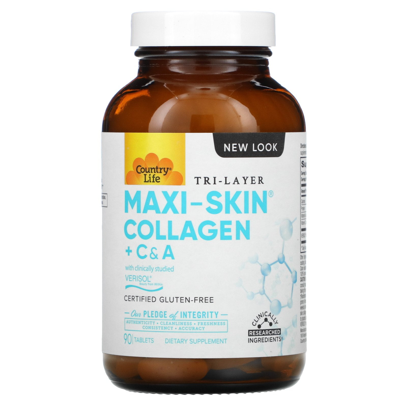 Country Life Maxi-Skin Tri-Layer Collagen + C & A 90 Tablets
