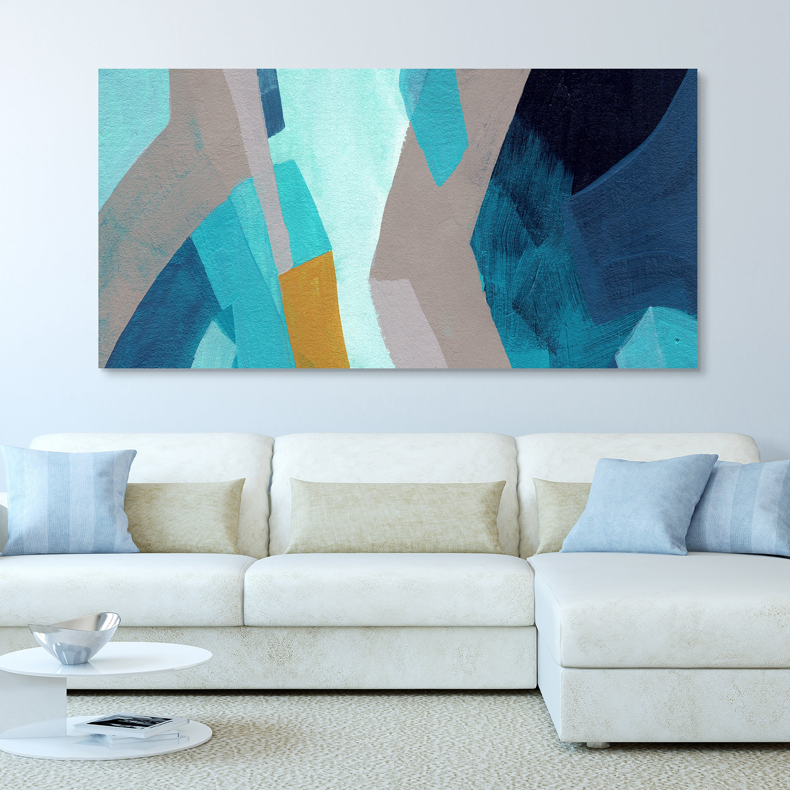 Empire Art Direct Puzzle Blues C Frameless Free Floating Tempered Glass Panel Graphic Wall Art, 72" x 36" x 0.2", Ready to Hang