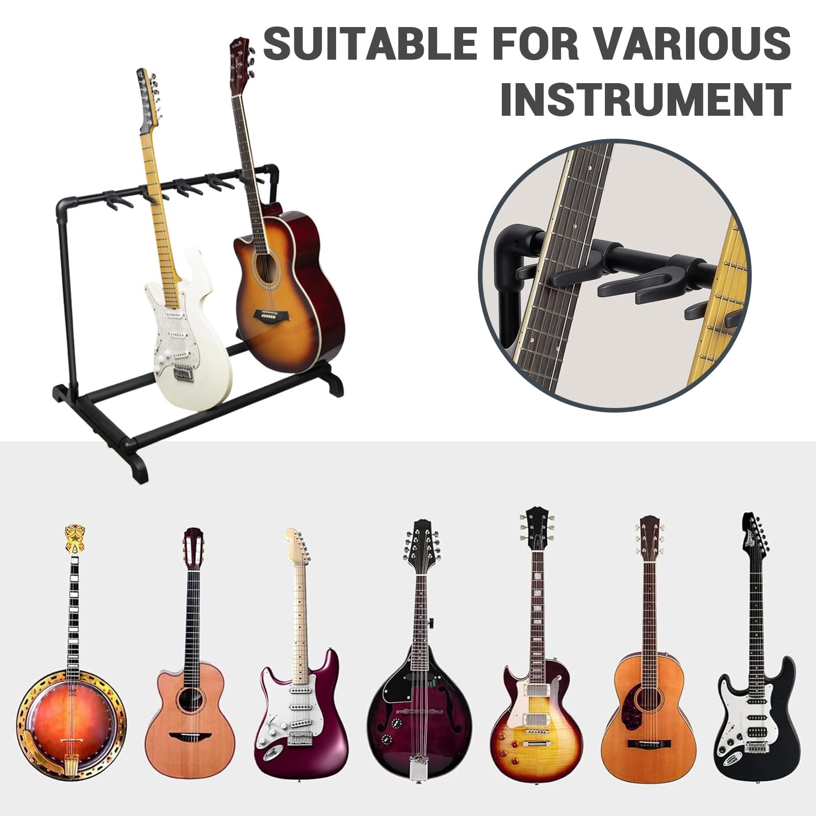 Multi Guitar Stand Rack, Folding Multiple Guitars Stand, Portable Guitar Holder, Guitar Display Holder for Guitar & Bass, Studio & Home  (5 Holder/7 Holder)
