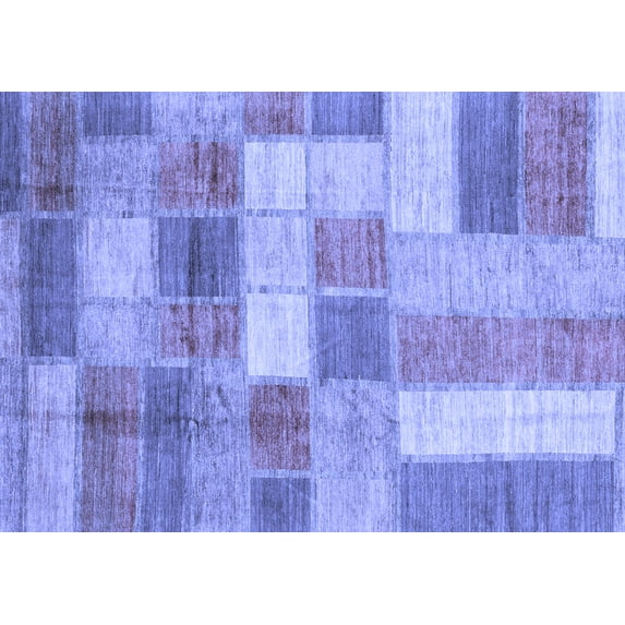 Ahgly Company Machine Washable Indoor Rectangle Patchwork Blue Transitional Area Rugs, 2' x 5'