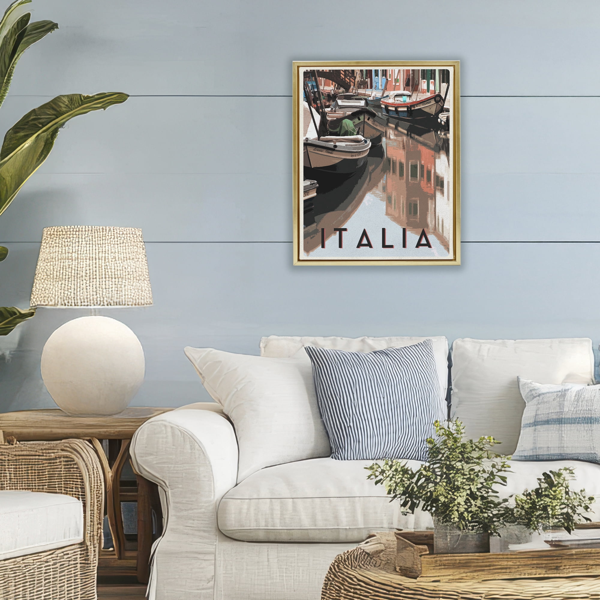 Stupell Industries Italia Canal Poster Gold Framed Floater Canvas Wall Art, design by Shelley Lake