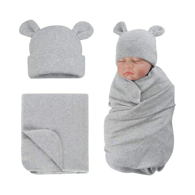 LOVEVER Sac d'Emmaillotage pour Bébé Unisexe, Enveloppe Unie, Sac de Couchage, Bonnet d'Emmaillotage, Soins pour Bébé