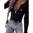 thumbnail image 3 of DYMADE Women Plus Size Slim Long Sleeve Pullover Zipper Top T-shirt, 3 of 4