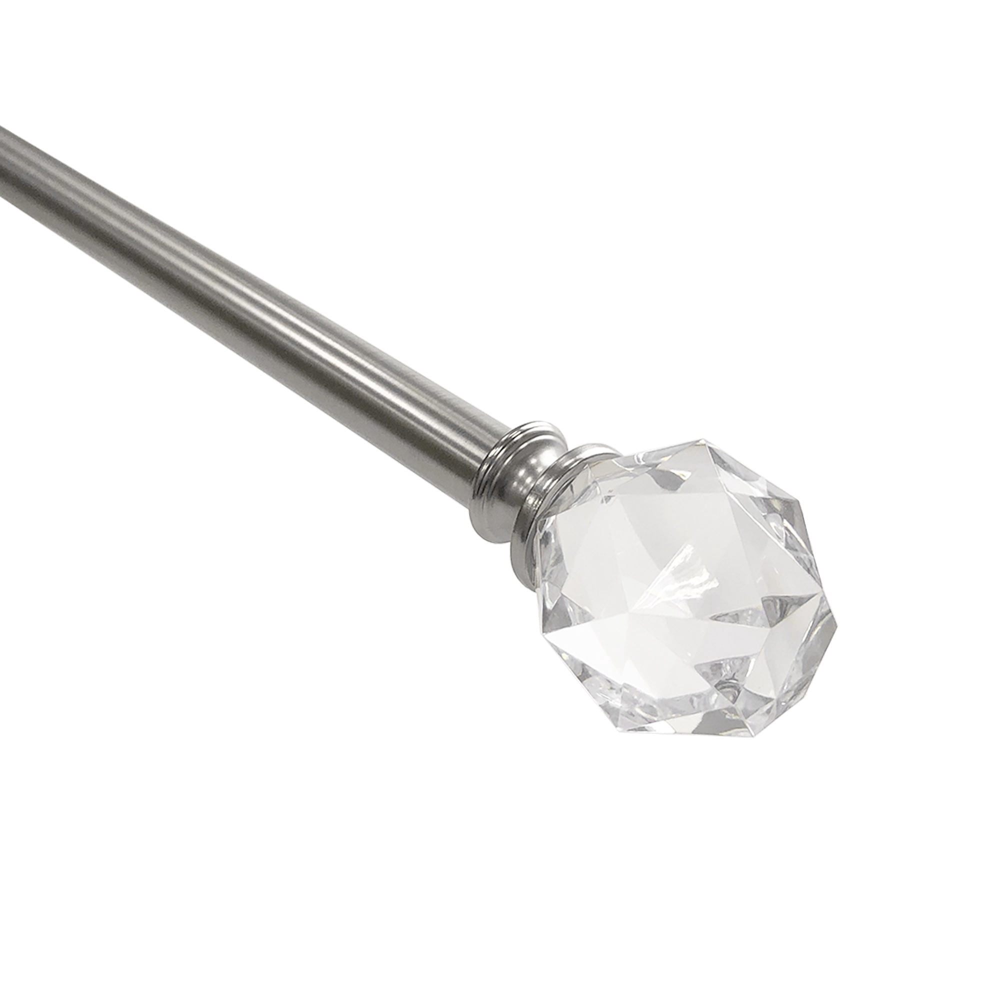 Lumi 3/4" Brushed Nickel Faceted Crystal Single Curtain Rod, 66-120"