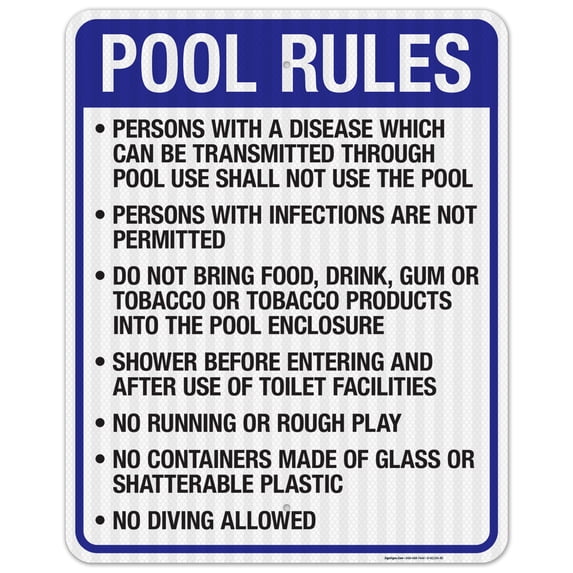 South Dakota Pool Rules Sign, Complies With State Of South Dakota Pool Safety Code, (SI-62154) 24x30 Reflective Aluminum EGP
