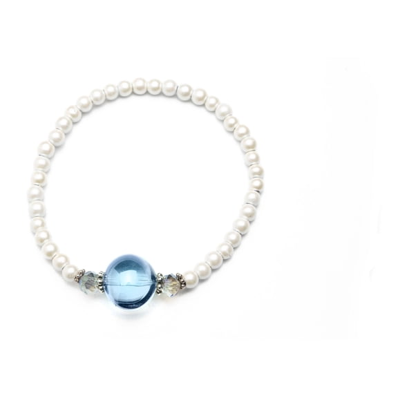 Blue Glass and Crystal White Magnetic Bracelet 7.5