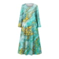 thumbnail image 4 of Up to 60% off!pstuiky Dresses for Women, Women Cotton and Linen Dress Long Sleeve Crew Neck Dress Printed Dress and Ankle Dress Casual Holiday Dress with Pockets Leisure Mint Green S, 4 of 5
