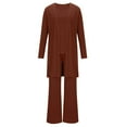 thumbnail image 3 of Feancey Womens 2 Piece Dressy Casual Fall Outfits Women's Solid Color Slit Round Neck Sleeveless Top Long Sleeve Cardigan Jacket Wide Leg Pants Suit Brown XL, 3 of 7