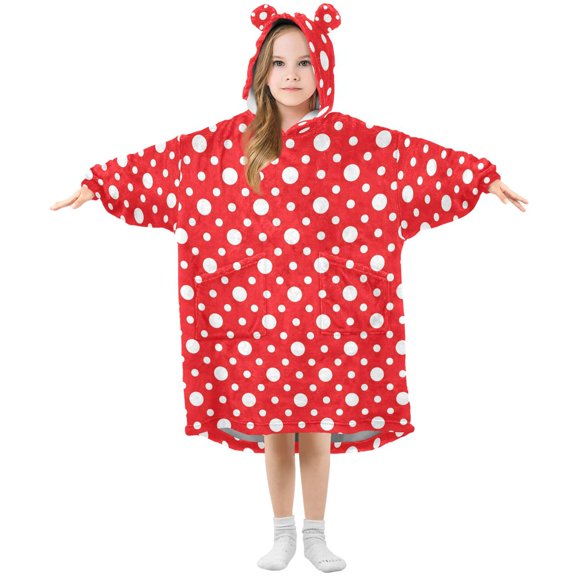 Wearable Blanket Hoodie Oversized Blanket Hoodie for Boys Girls Teens 3-14YR Red White Polka Dot