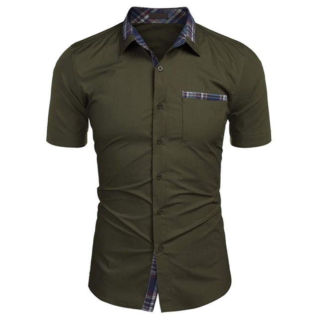 Men's Plaid Printed Button Short Sleeve Shirts Men's Casual Fashion Short Sleeve Shirts 4XL